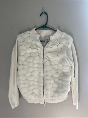 Vintage Sport Haley White Faux Fur Front Zip Jacket Cream M